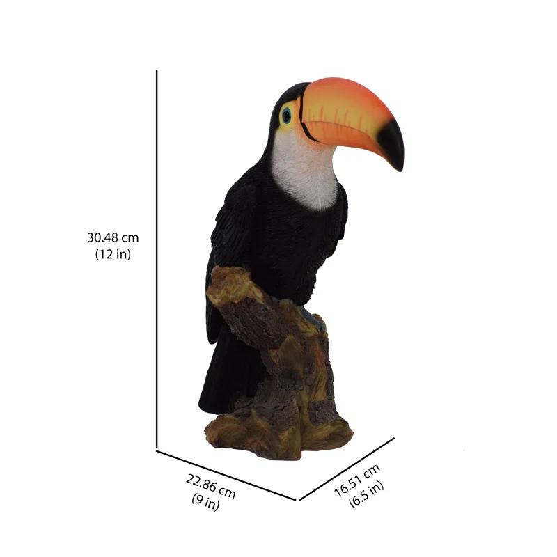 Life-Like Polyresin Toucan on Tree Stump Statue