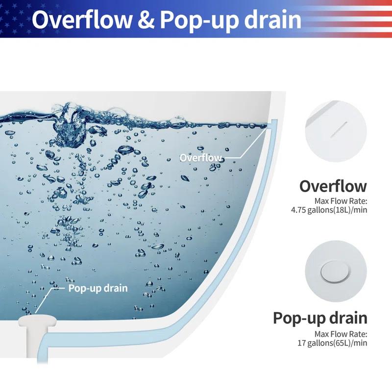 63 x 29.5 Freestanding Bathtub, Oval Shaped Stone Resin Freestanding Tubs, Solid Surface Matte White Soaking Tub with Overflow and Pop-up Drain