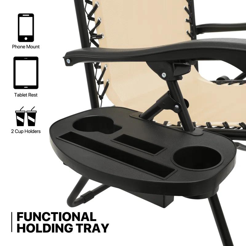 Arlmont & Co. Zero Gravity Chairs Recliners Outdoor Adjustable Foldable Reclining Lounge Chairs with Cup Holder (Set of 2)