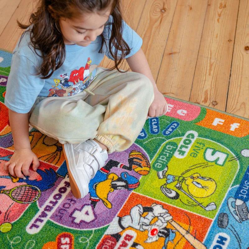 KC Cubs Looney Tunes Hopscotch Number Educational Learning Fun Game Non Slip Kids Rug Classroom Playroom