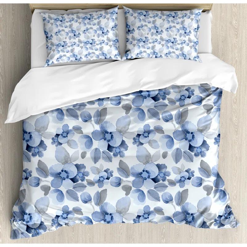 Ambesonne Shabby Elegance Watercolor Paintbrush Camellia Petals Perennial Romance Sprout Feminine Artsy Print Duvet Cover Set