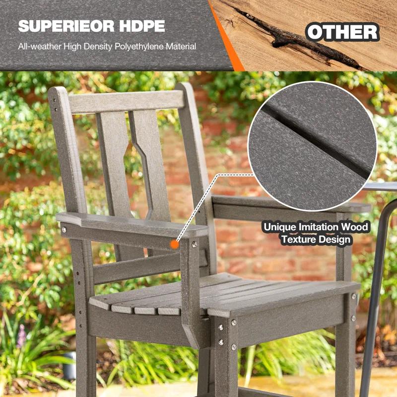 Mabry 5 Piece Patio Dining Set, Patio tables with 4 Chairs,Patio Furniture Sets Made of HDPE Materia and Metal Frame Reinforcement for Backyard, Porch, Lawn，Party and Garden,Gray