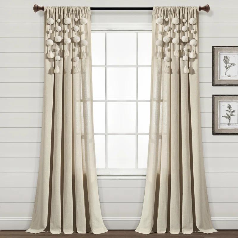 Lush Decor Tassel Window Solid Cotton Blend Semi-Sheer Rod Pocket Single Curtain Panel