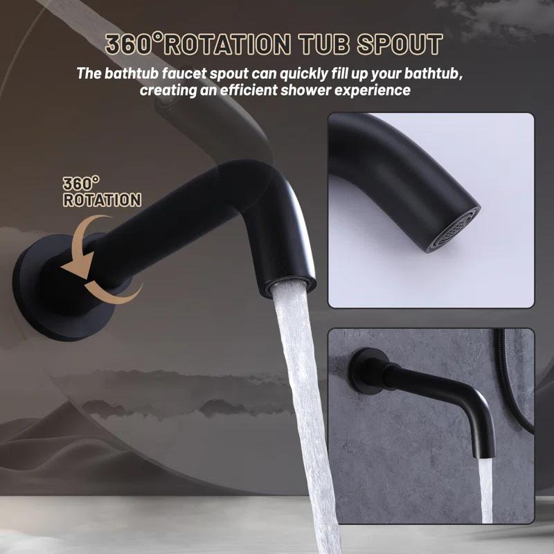 10 Inch Overhead Shower with 360° Rotatable Tub Spout Rough In Pressure Balance Valve Body