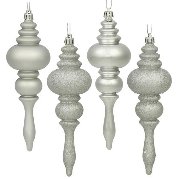 Northlight Seasonal Shatterproof 4-Finish Finial Christmas Ornaments 7" (Set of 4)