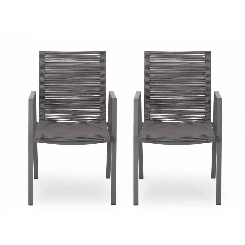 George Oliver Outdoor Modern Aluminum Dining Chair With Rope Seat (Set Of 2)