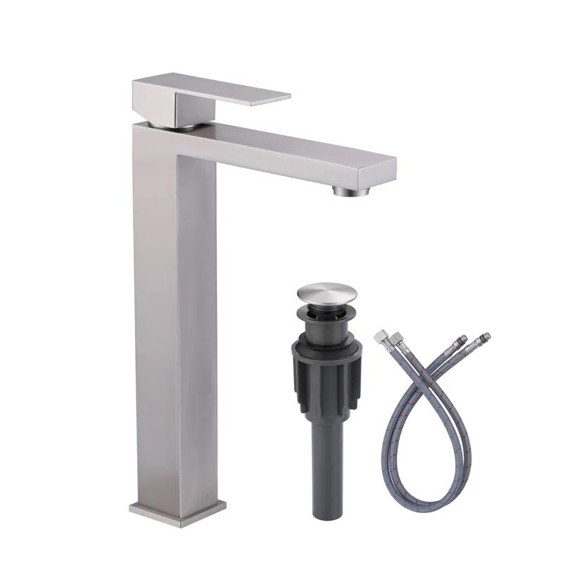 High Arc Single Handle Single Hole Bathroom Faucet With Drain Kit