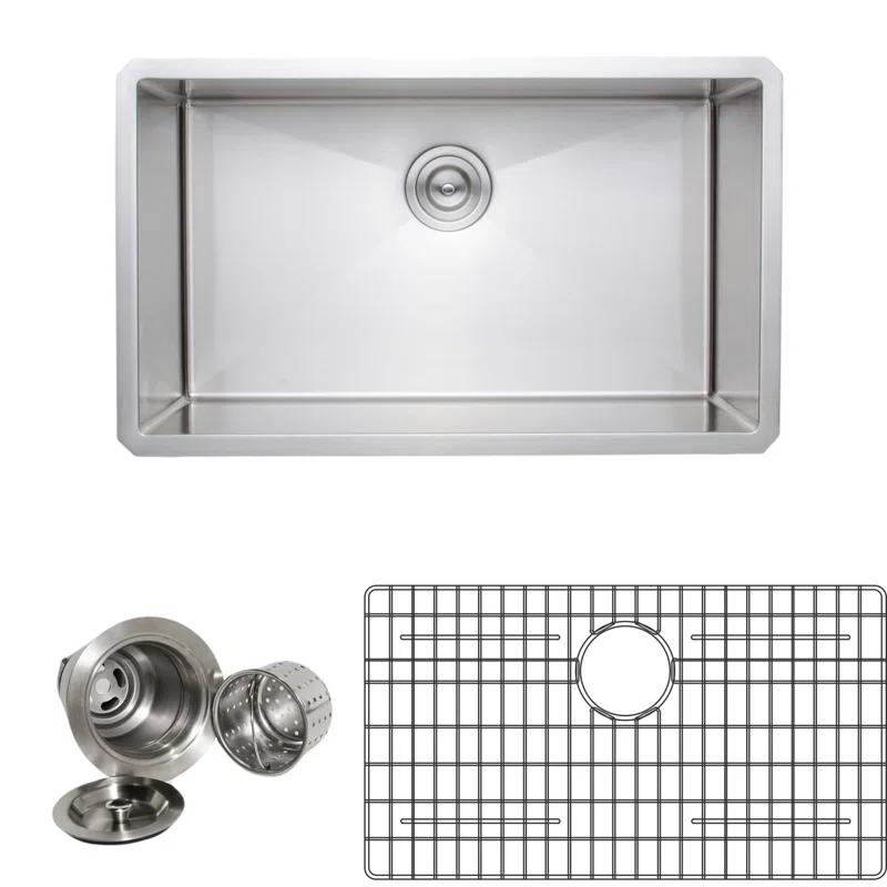 Wells Sinkware NCU3018-10-1 New Chef’s 30'' L Undermount Single Bowl Stainless Steel Kitchen Sink