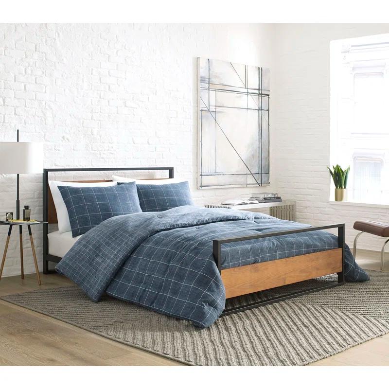 Kenneth Cole Kenneth Cole Holden Grid Cotton Blue Duvet Cover Set