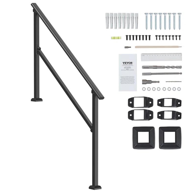 VEVOR 4-5 Handrails for Outdoor for Seniors Porch Deck Black Square Tube Steel