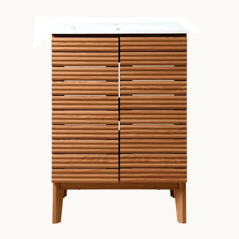 Calandre 24" Slat Modern Farmhouse 2-Shelf Bath Vanity Cabinet Only (Sink Basin not Included)