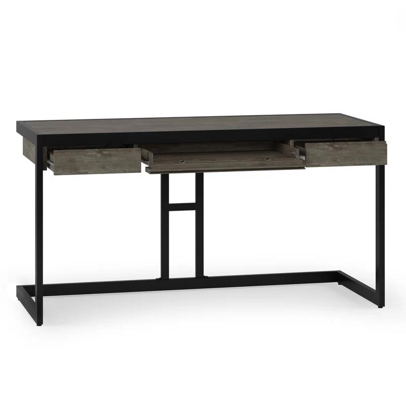 Simpli Home Erina Solid Acacia Wood Desk, Industrial Style with Keyboard Tray and 2 Drawers & Reviews | Wayfair