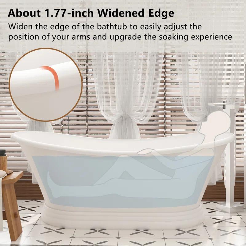 CASAINC Crescent 67.13"x 29.53" Solid Surface Stone Freestanding Soaking Bathtub CA06004S67MW