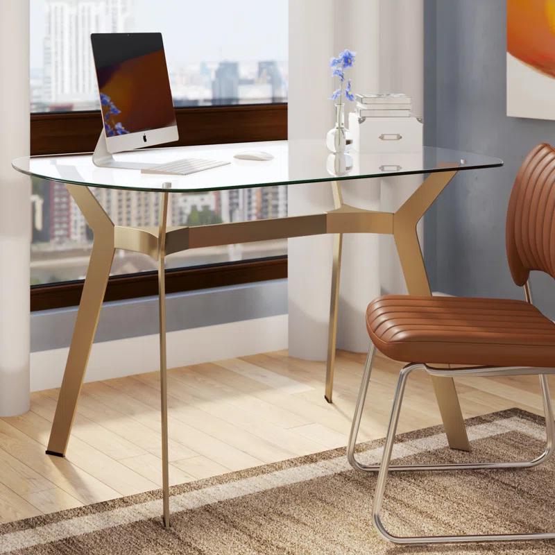 Fleischmanns Oval Glass Top Metal Base Writing Desk
