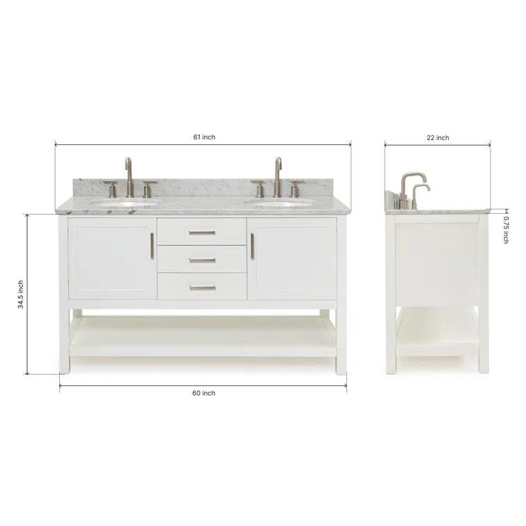 Bayhill 60 in. W x 22 in. D x 35.25 in. H Double Freestanding Bath Vanity in White with Carrara White Marble Top