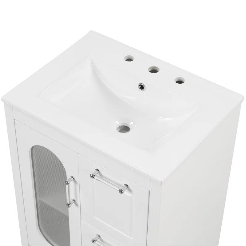 Tryimagine 24" Bathroom Vanity With Sink, Bathroom Vanity Cabinet With Two Drawers And Door, Adjustable Shelf, Solid Wood And MDF