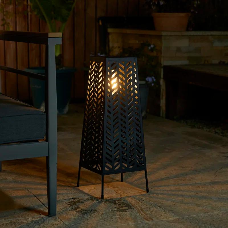 Glitzhome 21.5"H Metal Geometric Solar Powered Floor Lantern