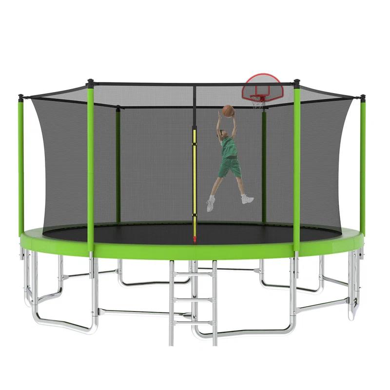 Ceballos 16FT Trampoline With Balance Bar  And  Basketball Hoop And Ball, ASTM Approved Reinforced Type Outdoor Trampoline With Enclosure Net