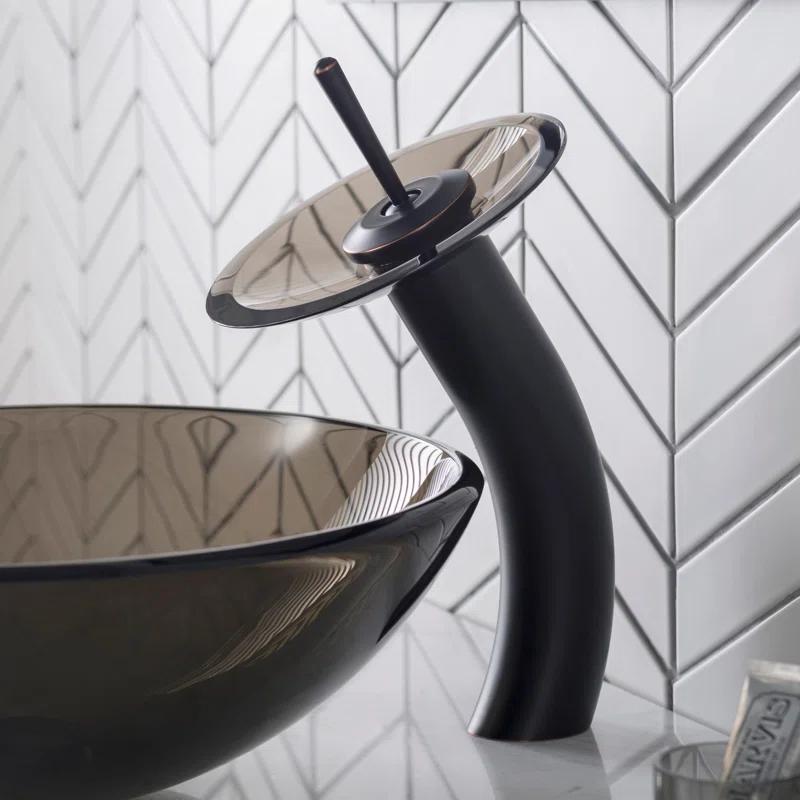Kraus KGW-1700ORB-BRCL Premium Faucet Glass Waterfall  Vessel Bathroom Sink