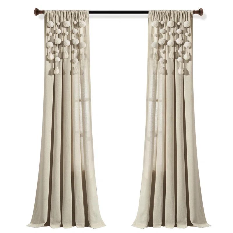 Lush Decor Tassel Window Solid Cotton Blend Semi-Sheer Rod Pocket Single Curtain Panel
