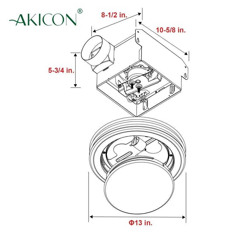 Akicon AK1480-SW 80 CFM Bathroom Fan with LED Light Round Ceiling Exhaust Ventilation Fan