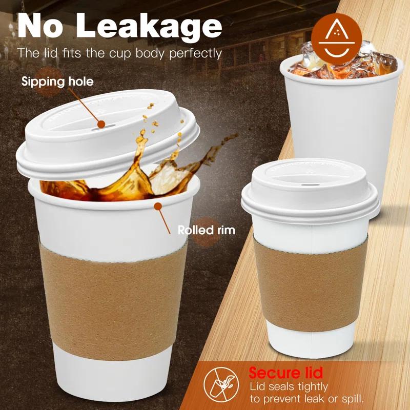 FAST APPLIANCES LLC Paper Cups,Cups,Disposable Cups 100 Pack 12 Oz Leak-Proof Coffee Cups With Lids And Sleeves Disposable Paper To Go Hot Coffee Cups For Home, Business, Office, Cafes And Parties
