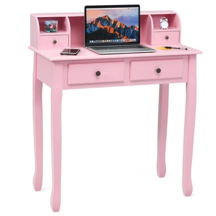 Canddidliike Removable Floating Organizer 2-Tier Mission Home Computer Vanity Desk-Pink, Gaming Desk, Gaming Computer Desks for Study,Working,Writing