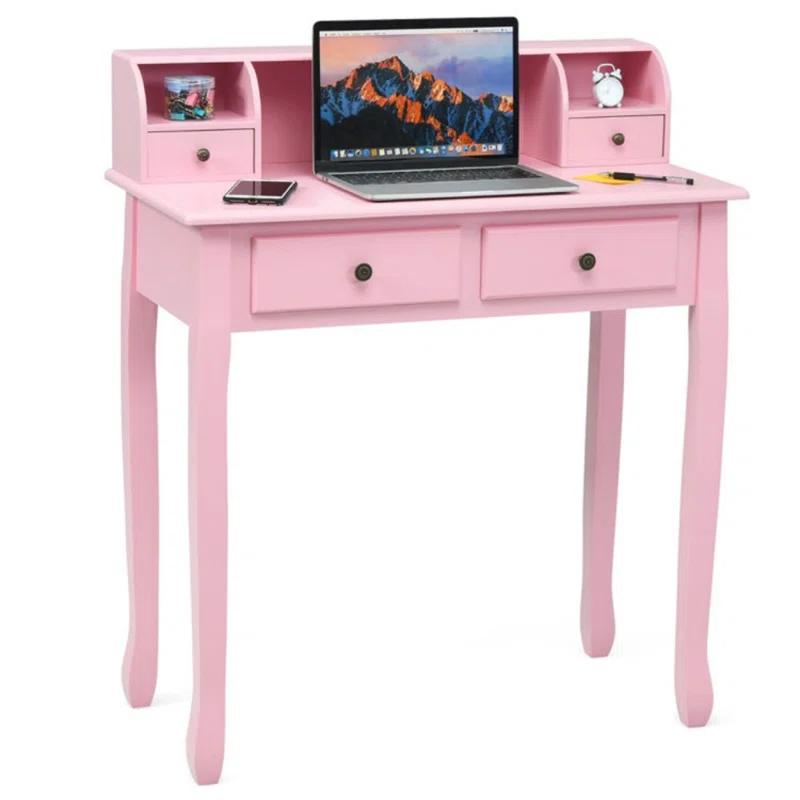 Canddidliike Removable Floating Organizer 2-Tier Mission Home Computer Vanity Desk-Pink, Gaming Desk, Gaming Computer Desks for Study,Working,Writing