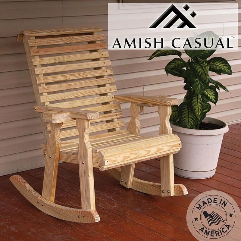 Amish Casual Heavy Duty 600 Lb Roll Back Treated Rocking Chair, Cupholders