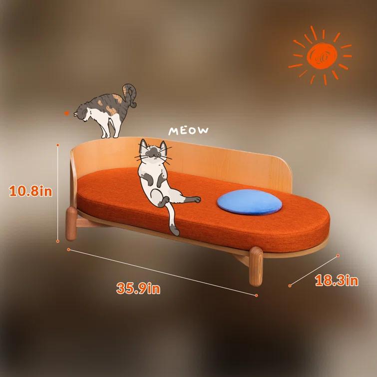 Azel 35.9'' Wooden Sunset Couch, Large Pet Sofa Couch, Elevated Beds for Indoor Cat and dog Rest & Play