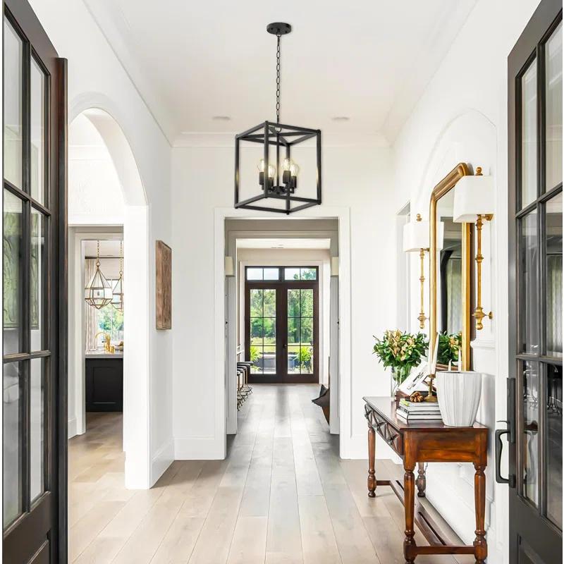 17 Stories Keya 4 - Light Iron Dimmable Lantern Geometric Chandelier