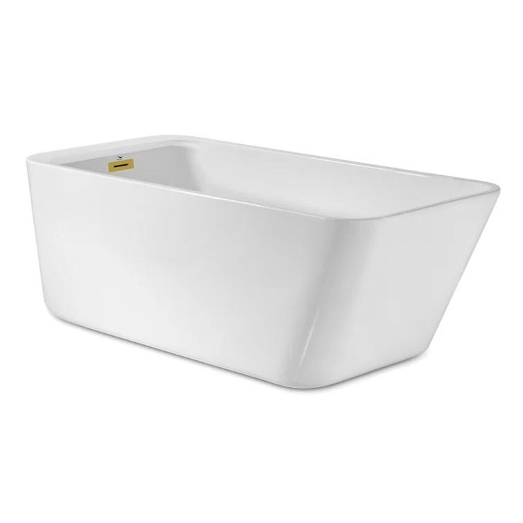 63" Streamline Freestanding Soaking Acrylic Bathtub With Drain and Bamboo Tray