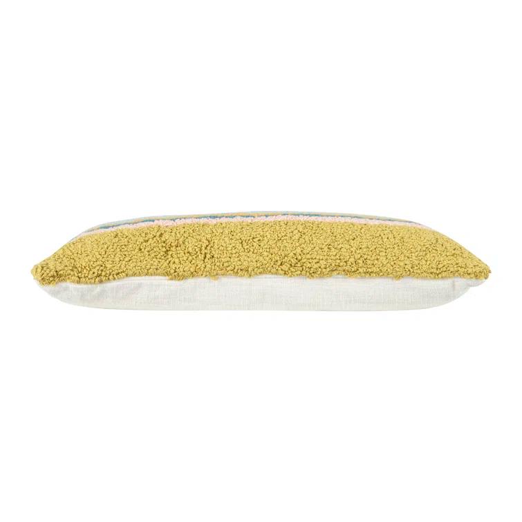 Creative Co-Op Woven Cotton Punch Hook Lumbar Pillow with "Sun Please" Design