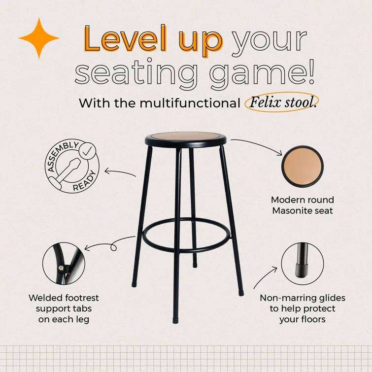 Hampden Furnishings Felix Steel Stool, Assembly Ready