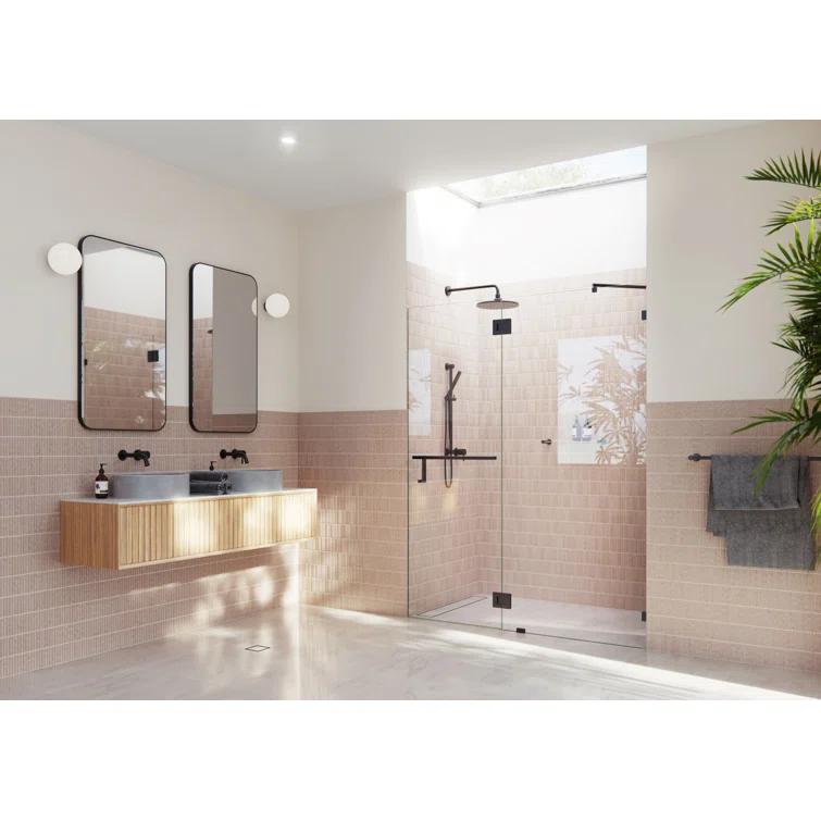 Glass Warehouse Mimas 52.75 in. x 78 in. Fully Frameless Glass Hinge Towel Bar Shower Door TBGH-52-75-MB