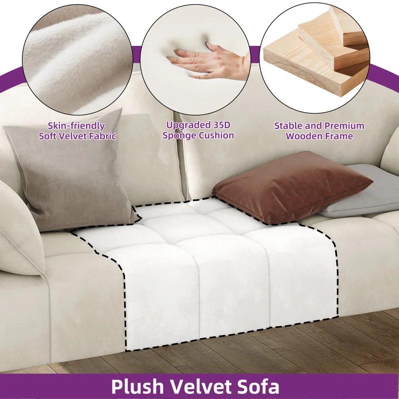 Mercer41 Damales 70" Square Arm Loveseat Sofa, Modern Velvet Loveseat with 2 Pillows