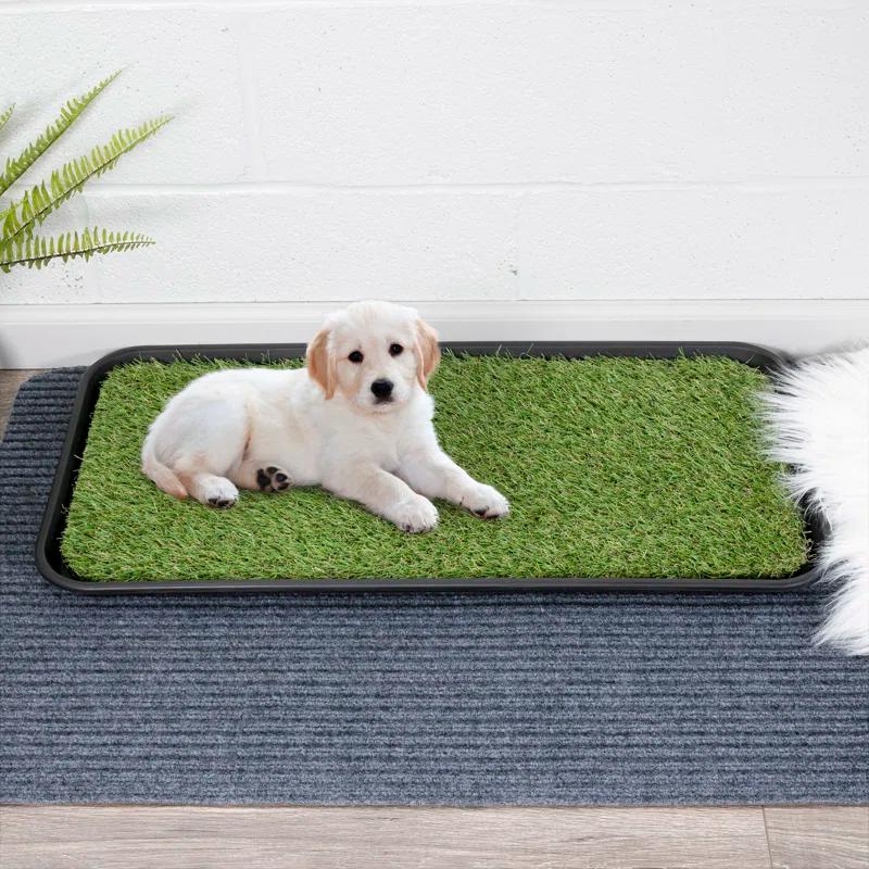 Ottomanson Pet Training Non-Slip Indoor/Outdoor Tray with Reusable Grass Pad