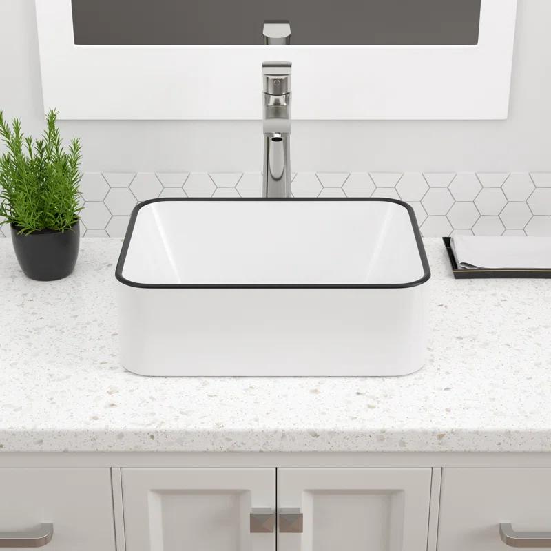 16"X12" White Ceramic Bathroom Vessel Sink Rectangle Bowl Vanity Sink