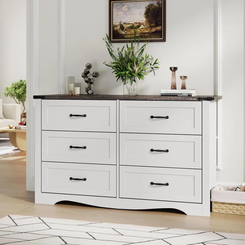 Coulten 6 Drawer 46.4" W Farmhouse 6 Drawers Double Dresser for Bedroom, Modern White Dresser Chest of Drawers, Wide Dressers Organizer, Accent Storage Cabinet for Closet, Living Room, Hallway