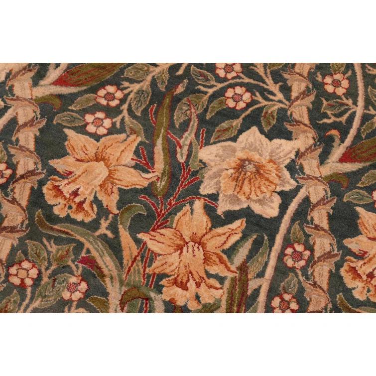 Isabelline Ozmar Oriental Handmade Hand-Knotted Rectangle 8'2" x 10'4" Wool Area Rug in Green/Beige