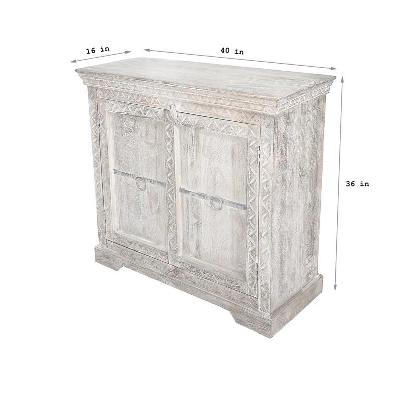 August Grove® White Solid Wood Hand Carved 2 Door Antique Cabinet