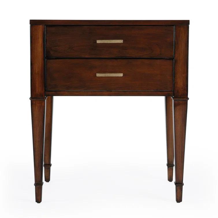 Kai Antique Cherry 2 Drawer Wood Nightstand with Gold Accents