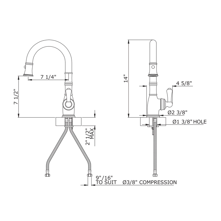 Perrin & Rowe Georgian Era Pull-Down Bar/Food Prep Kitchen Faucet U.4743EG-2