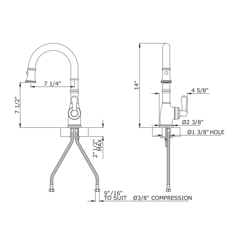 Perrin & Rowe Georgian Era Pull-Down Bar/Food Prep Kitchen Faucet U.4743EG-2