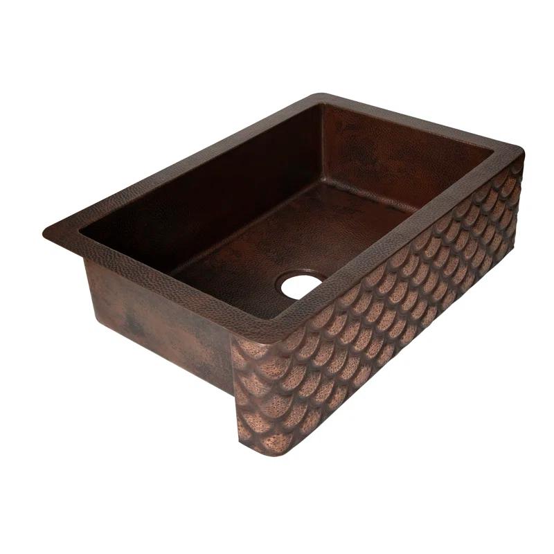 Ambiente CS-KIT-FAH-SGL-SQA-DK Ambiente Mexican Copper Crafts 33x22" Rectangular Single Bowl Copper Kitchen Sink - Bronze Farmhouse Drop-in or Undermount Sink