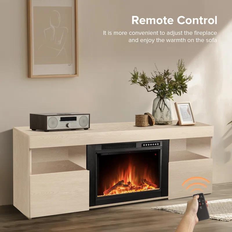 COWSAR COWSAR TV Stand for TVs up to 60" with Electric Fireplace with Remote Control,Adjustable Real 3d Flame Brightness
