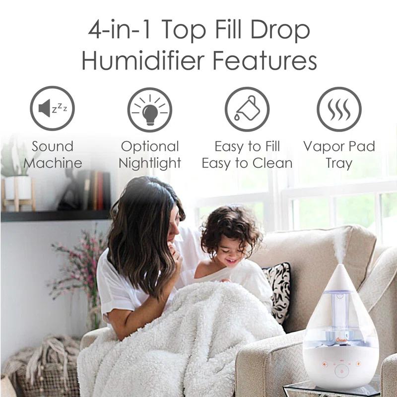 Crane USA Drop 2.0 , 4-in-1 Cool-Mist Humidifier with Aroma Tray & Sound Machine