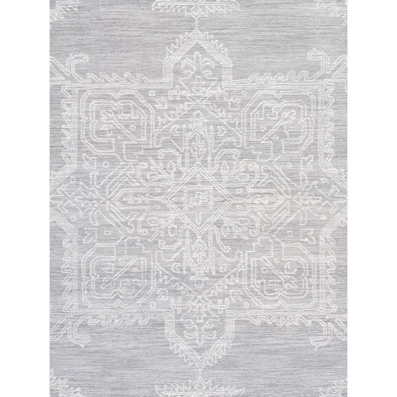 Pasargad Modern Oriental Handmade Tufted Area Rug in Silver/Ivory
