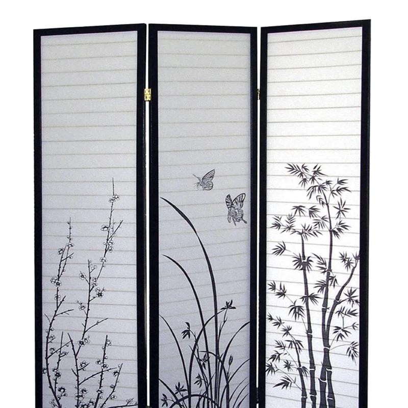 Myhomekeepers 70" Tall 3-Panel Screen / Room Divider, Floral Design With Black Finish