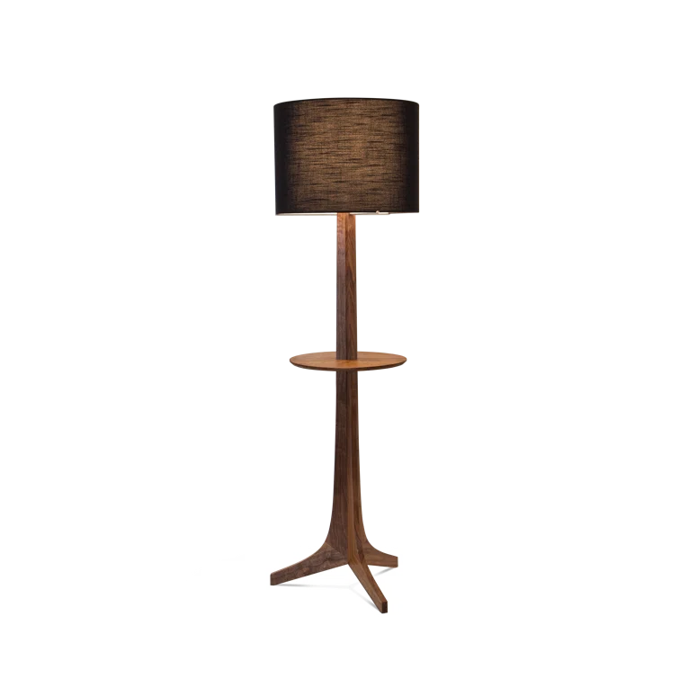 Black Amaretto Walnut Tripod Floor Lamp with Shelf